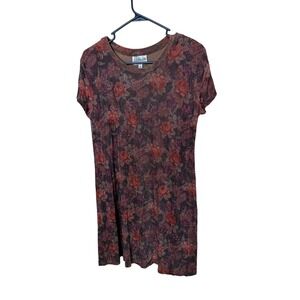 Citi Dress Vintage Brown Floral Glitter Rose Paisley Shift Mini Dress Womens 8